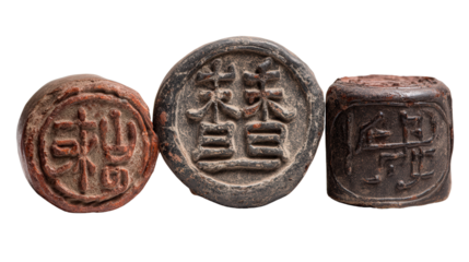 Ancient seals with Zhou characters background isolated on a Transparent background, PNG file.
