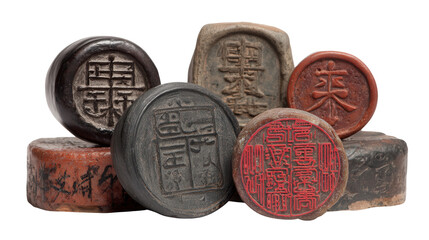 Ancient seals with Zhou characters background isolated on a Transparent background, PNG file.