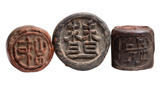 Ancient seals with Zhou characters background isolated on a Transparent background, PNG file.