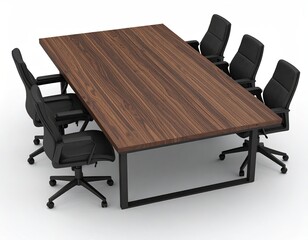 Wooden conference table with black chairs