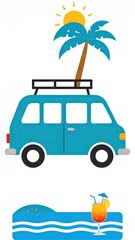 Vacation van, palm tree, cocktail