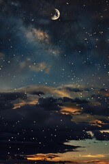 a night sky with a moon and stars