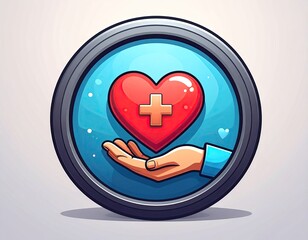 Heart with plus symbol held by hand, in a circle