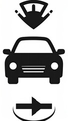 Black silhouette car with weather/speed controls and right arrow
