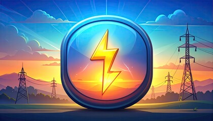 Animated lightning icon on sunset landscape