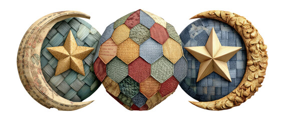 Decorative Elements with Stars and Moons in Unique Shapes and Textures
