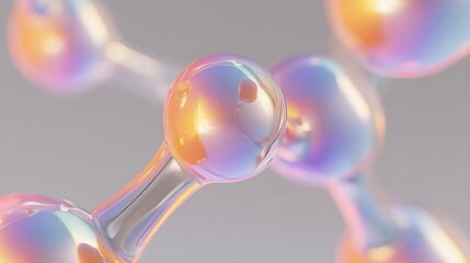 Close-up of colorful molecular structures with glossy surfaces. 

