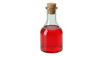 Isolated carafe of red liquid with cork stopper, old-fashioned glass bottle filled with drink