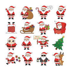 Santa Claus Vector Icon Set – 16 Unique Holiday Santas in Flat Cartoon Style - Merry Christmas