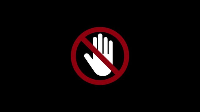 Animation with stop hand signal icon on black back ground .4k video 