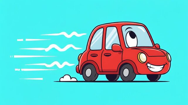 cute cartoon red car driving fast with happy face