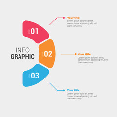 Colorful s shaped infographic with five numbered steps for business presentation and data visualization.
Modern infographic template with three colored steps connected to a central circular element on