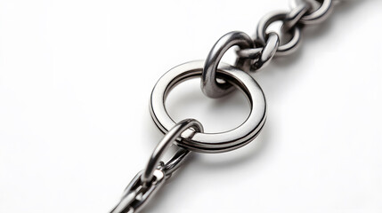Fototapeta premium Close-up of metallic chain links against a clean white background. Strength and minimalism.