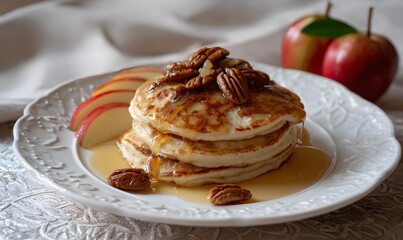 Pancakes with apple and pecans