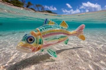 Colorful Translucent Fish Floating In Shallow Ocean Water