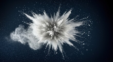 A powerful white powder explosion captured in mid air against a dark background