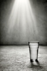 Glass of water illuminated by stark beam of light