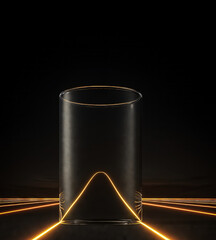Glass cylinder refracting light beam creating abstract wave