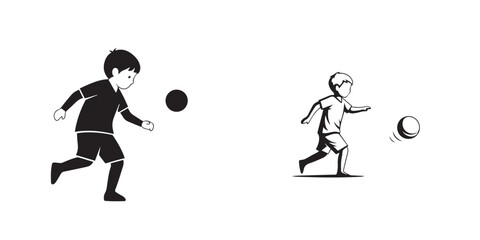 Stylized Black and White Illustrations of Young Boys Playing Soccer