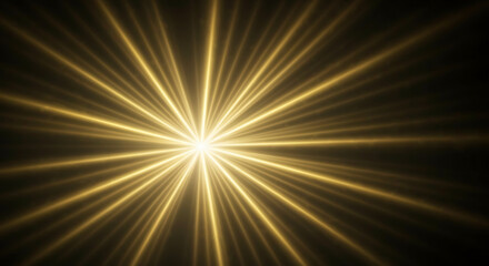 Radiant golden light with sunbeams and a brilliant starburst flare effect on a black background, abstract design for energy, success, or spiritual concepts.