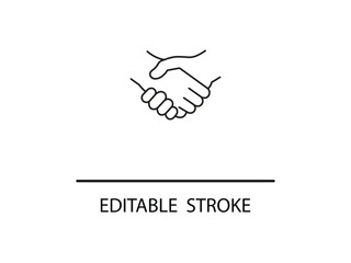 Minimalist handshake icon symbolizes partnership and trust in successful business ventures with editable stroke for creative design needs.