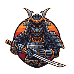 Fototapeta premium Fearsome samurai warrior ready for battle wielding a shining katana sword, perfect for gaming mascot, esports logo or Japanese history projects, bold and powerful artwork