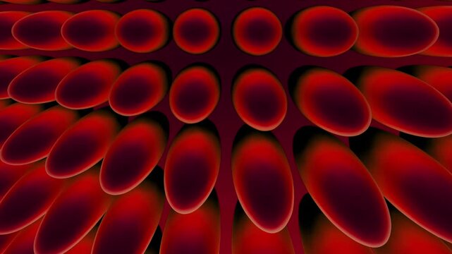 Colorful abstract patterns created by 3D shapes glowing in red tones