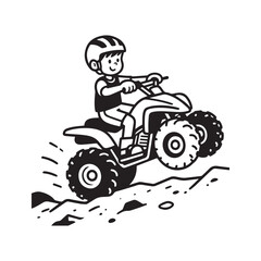 Excited Boy Riding Powerful Quad Bike Silhouette on white Background.  © Shohan