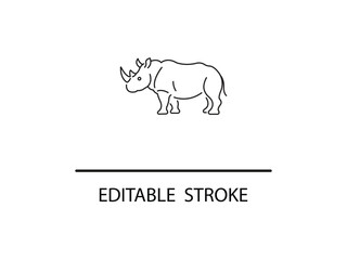 Bold rhino outline illustration for conservation projects needing a striking icon with editable stroke options for design flexibility.