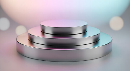 Silver podium with three steps for product presentation and advertising