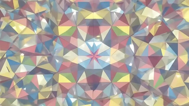 Abstract kaleidoscope of colorful geometric shapes and patterns in motion.