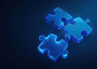 Three glowing blue puzzle pieces against a dark background, symbolizing collaboration