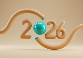 Playful 3d Render of 2026 with Smooth Tubes and Sphere