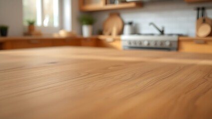 Close-up of a natural wood table with warm tones and subtle grain, evoking rustic charm.