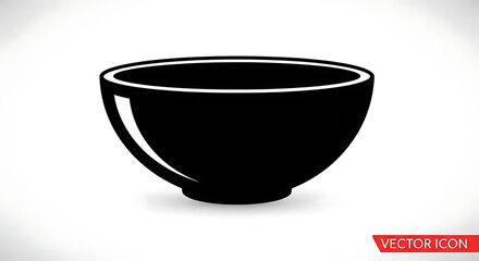 A simple black bowl icon with a white background and a subtle shadow underneath the bowl shape ai generated