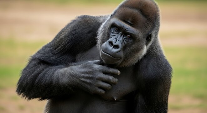 Contemplative Gorilla in Natural Habitat - A Portrait of Thoughtfulness.