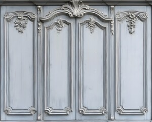 Elegant Gray French Rococo Paneling Wood Door Texture