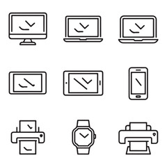 Set of device icons including monitor, laptop, smartphone, and watch, modern technology vector pack
