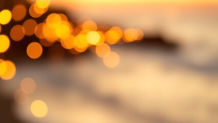 Golden sunset lights blending with warm string illumination, creating a dreamy coastal atmosphere.