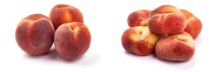 Fresh ripe juicy peaches, isolated on white background