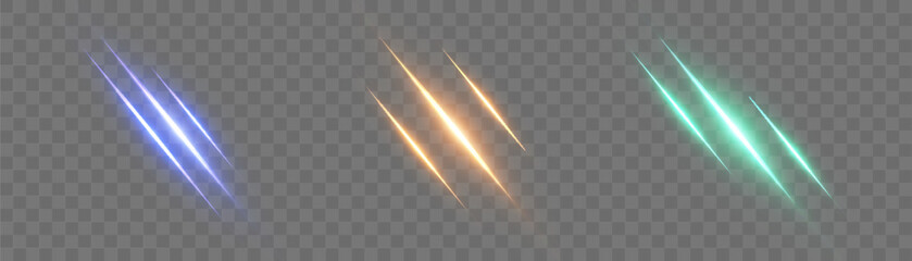 Diagonal glowing slash light effects in orange fiery tones on transparent background. Ideal for attack animations, action scenes, or dynamic interface visuals.	