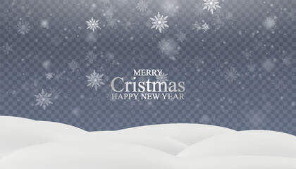 A snowy Christmas background with falling white particles of snow texture. A transparent festive winter backdrop for digital greeting designs.