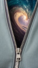 Open zipper revealing a cosmic seascape inside a garment