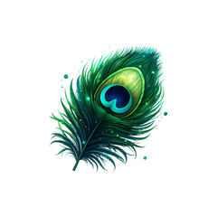Obraz premium Green peacock feather on white background