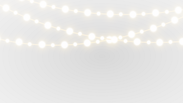 PNG gold garland and shiny string lights on transparent background for winter holiday banner with festive ribbon decoration and abstract illustration 