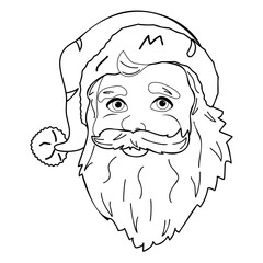 Coloring book Santa head.Christmas vector illustration in cartoon style