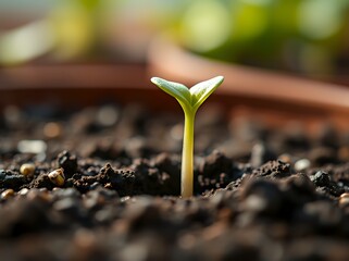 Emerging Life: Sunlit Seedling in Rich Soil