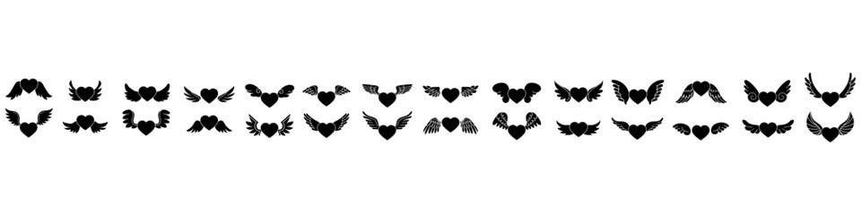 Angel wings icon vector. Heart with wings illustration sign. Valentines symbol or logo.