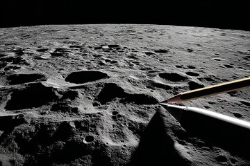 Pencil hovering above the cratered lunar surface