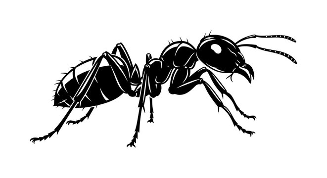 Detailed Black and White Illustration of an Ant.